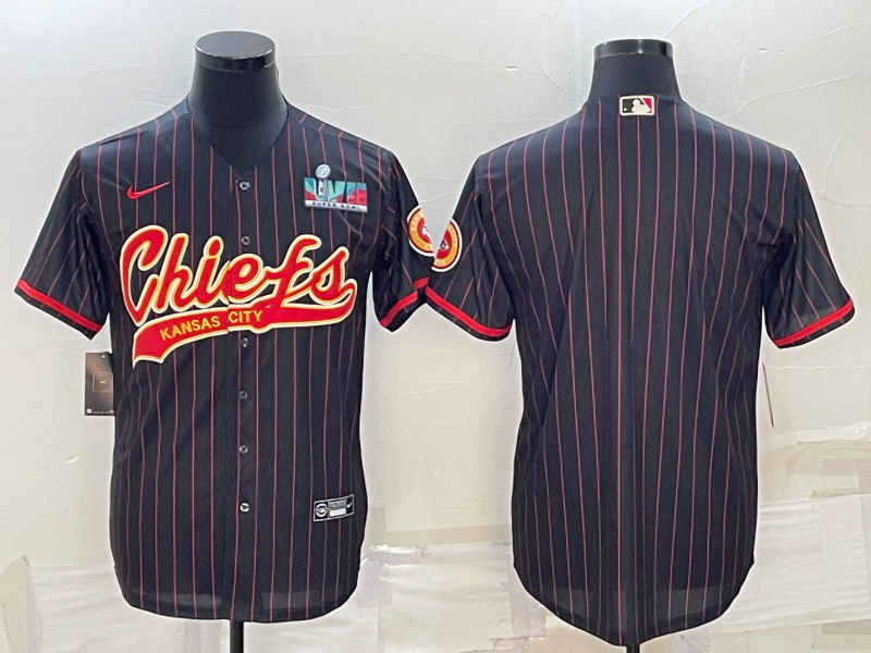 Kansas City Chiefs Blank Black With Super Bowl LVII Patch Cool Base Stitched Baseball Jersey - Zenithce
