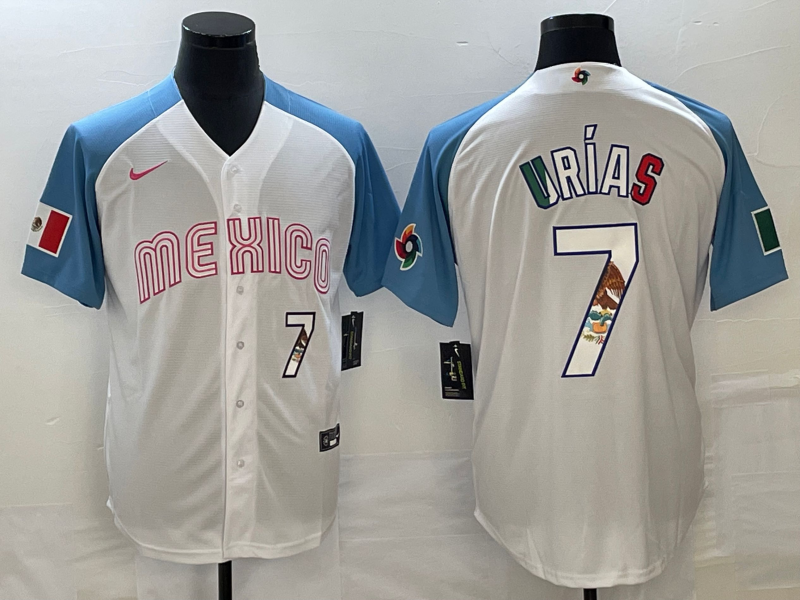 Mexico #7 Julio Urías 2023 White Blue World Classic With Patch Stitched Jersey - Zenithce