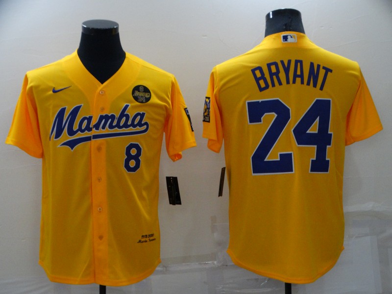 Los Angeles Lakers #8 #24 Kobe Bryant Mamba Yellow Stitched Cool Base Baseball Jersey - Zenithce
