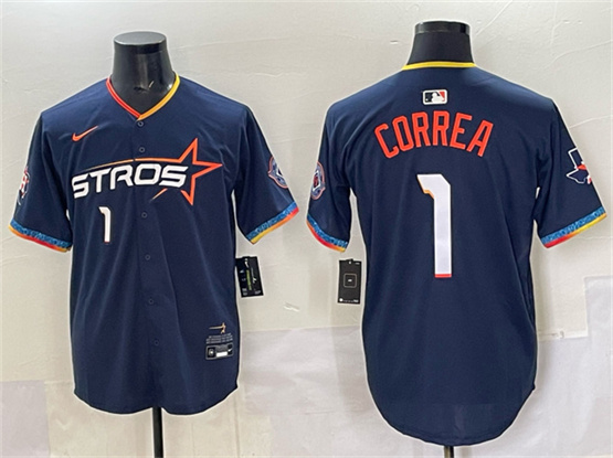 Houston Astros #1 Carlos Correa Navy 2025 City Connect With Texas Patch Limited Stitched Jersey - Zenithce