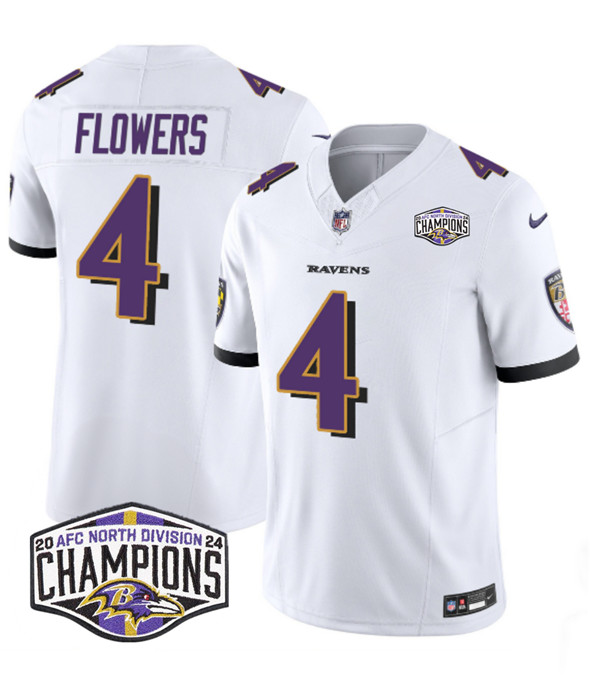 Baltimore Ravens #4 Zay Flowers White F.U.S.E. 2024 AFC North Division Champions Vapor Limited Jersey - Zenithce
