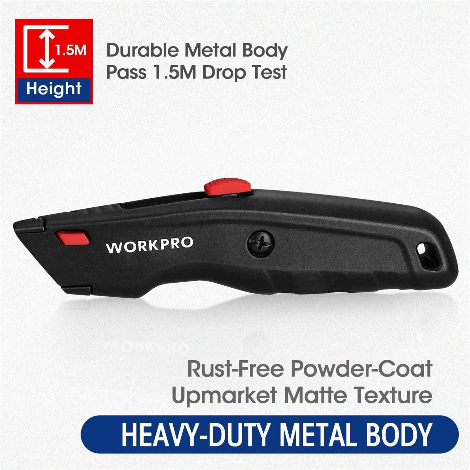 Workpro Premium Utility Knife 1pc Retractable All Metal Heavy Duty Box Cutter - Zenithce