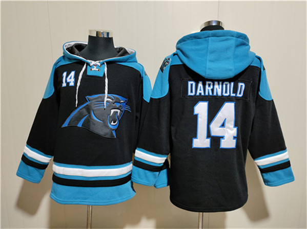 Carolina Panthers #14 Sam Darnold Black Ageless Must-Have Lace-Up Pullover Hoodie - Zenithce