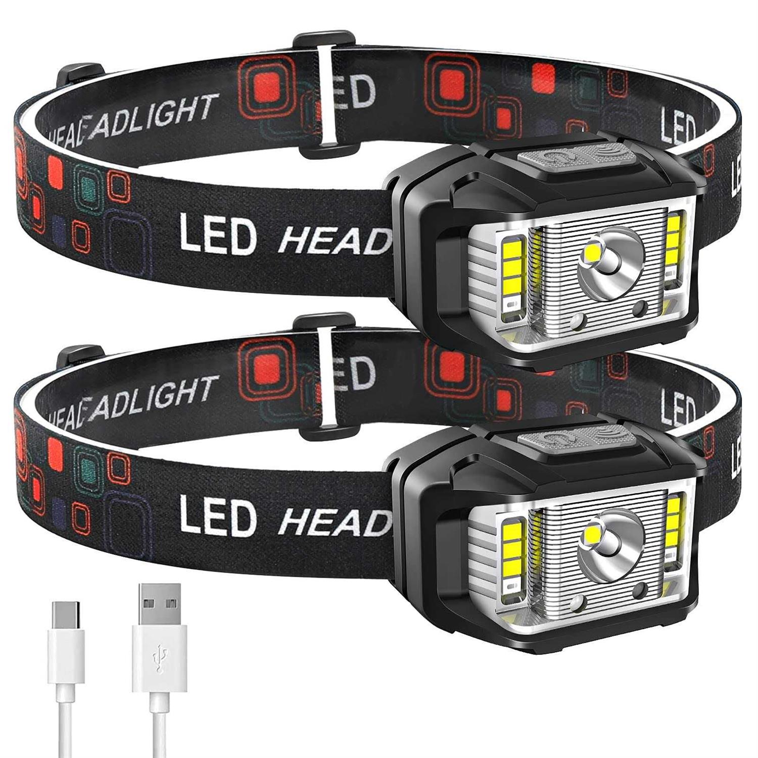 Headlamp Rechargeable 2PCS 230 Wide Beam Head Lamp LED with Motion Sensor for Adults - Zenithce