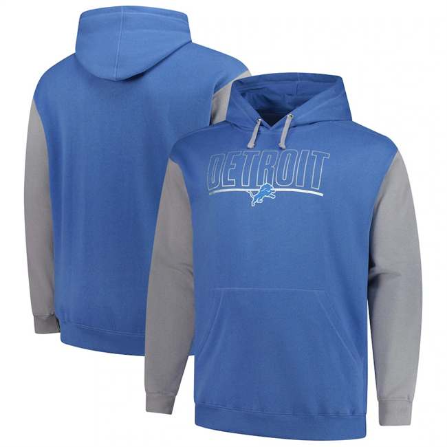 Detroit Lions Blue Gray Big Tall Outline Pullover Hoodie - Zenithce