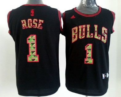 Chicago Bulls #1 Derrick Rose Black Camo Fashion Jersey - Zenithce