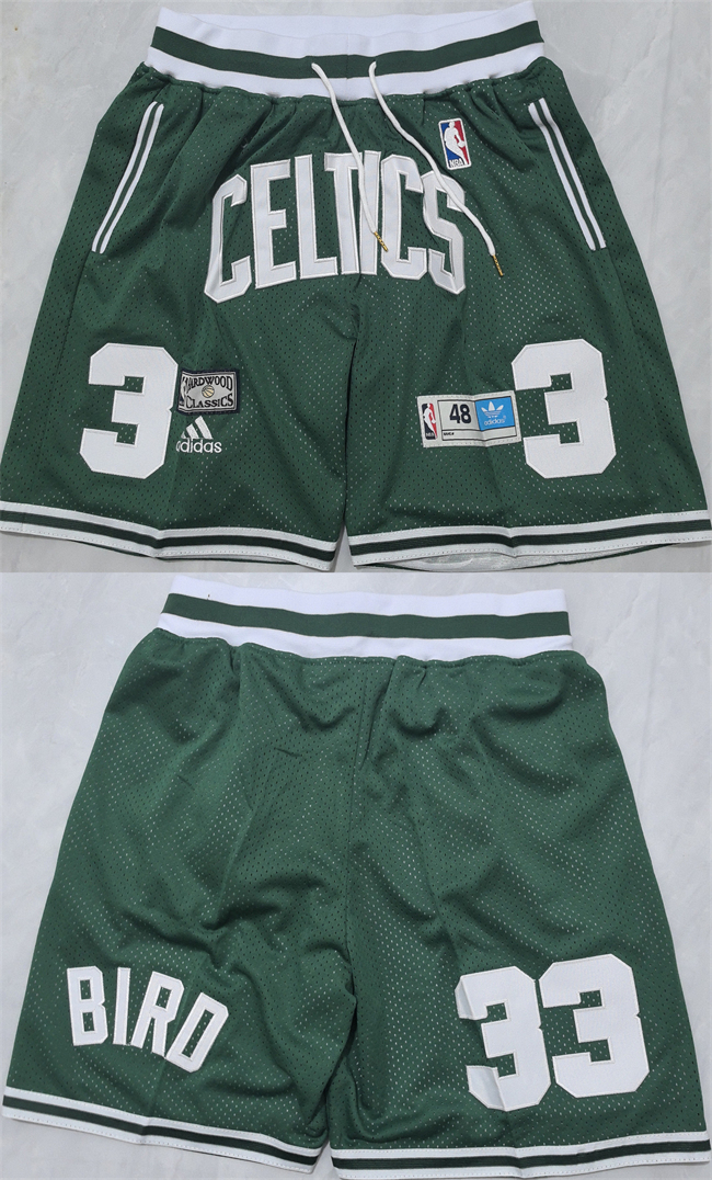 Boston Celtics #33 Larry Bird Green Shorts (Run Small) - Zenithce