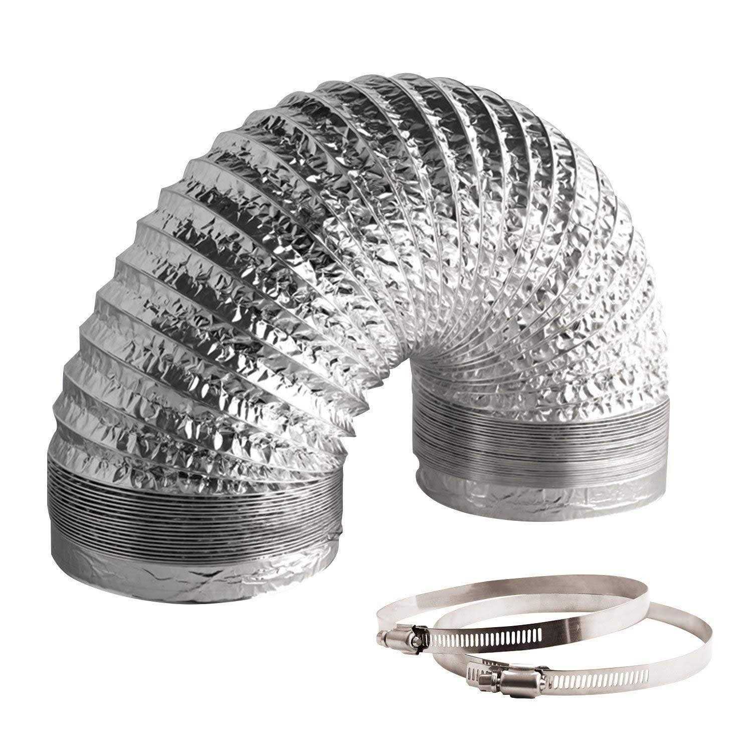 VIVOSUN 8 Feet Non-Insulated Flex Air Aluminum Ducting Dryer Vent Hose for HVAC Ventilation w/Two Stainless Steel Clamps - Zenithce