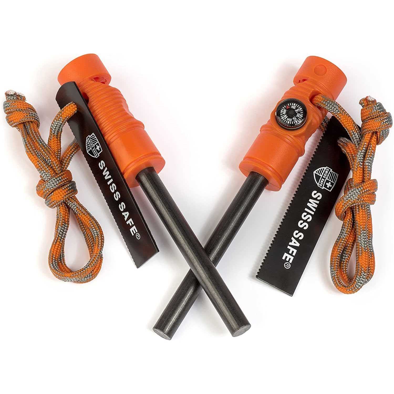 Swiss Safe 5-in-1 Fire Starter with Compass, Paracord and Whistle - Zenithce