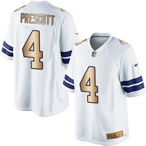 Cowboys #4 Dak Prescott White Stitched Limited Gold Nike Jersey - Zenithce