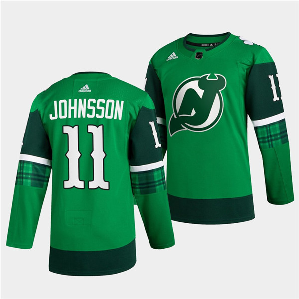 New Jersey Devils #11 Andreas Johnsson Green Warm-Up St Patricks Day Stitched Jersey - Zenithce