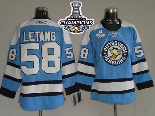 Penguins #58 Kris Letang Blue 2016 Stanley Cup Champions Stitched Jersey - Zenithce