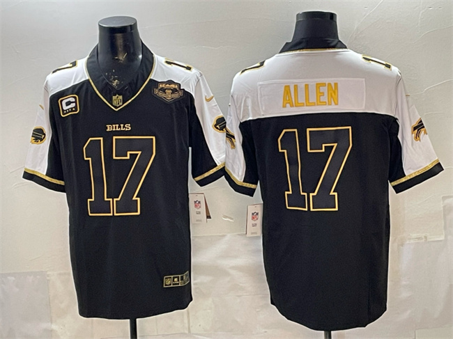 Buffalo Bills #17 Josh Allen Black Gold 2025 F.U.S.E. With Farewell Patch 4-Star C Patch Vapor Limited Stitched Jersey - Zenithce