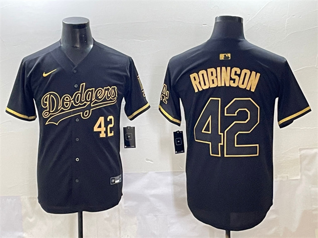 Los Angeles Dodgers #42 Jackie Robinson Black Gold Limited Stitched Jersey - Zenithce