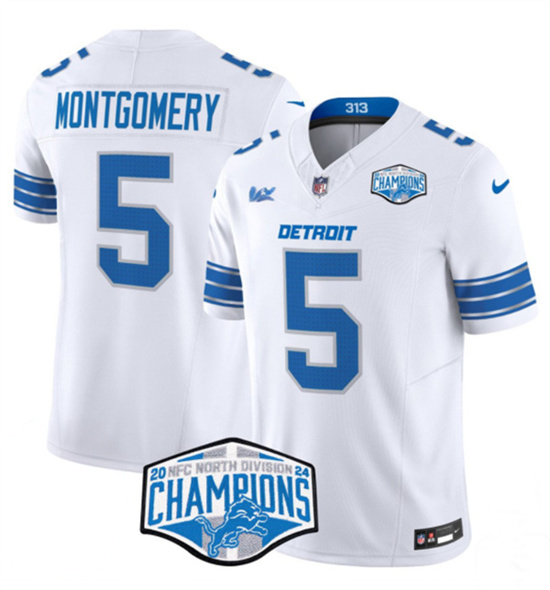 Detroit Lions #5 David Montgomery White 2024 NFC North Champions F.U.S.E. Vapor Limited Stitched Jersey - Zenithce