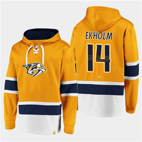 Nashville Predators #14 Mattias Ekholm Gold Ageless Must-Have Lace-Up Pullover Hoodie - Zenithce