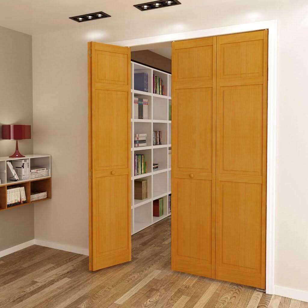 Kimberly Bay 80 in. Traditional Louver Golden Oak Solid Core Wood Bi-Fold Door - Zenithce
