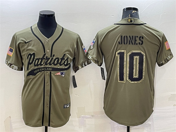 New England Patriots #10 Mac Jones Olive 2022 Salute To Service Cool Base Stitched Baseball Jersey - Zenithce