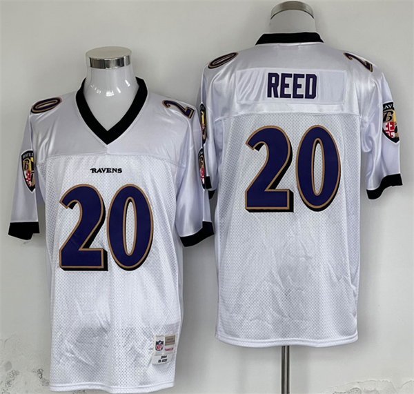 Baltimore Ravens #20 Ed Reed White Thrrowback Jersey - Zenithce