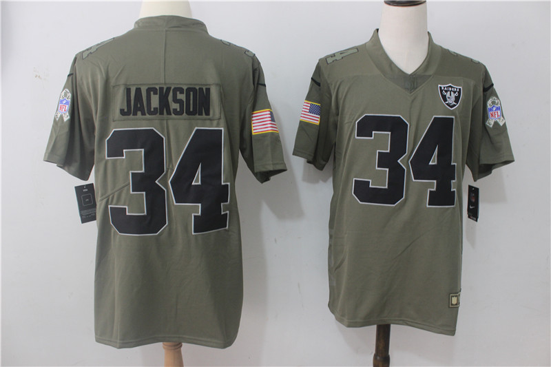 Raiders #34 Bo Jackson Olive Salute To Service Limited Stitched Jersey - Zenithce