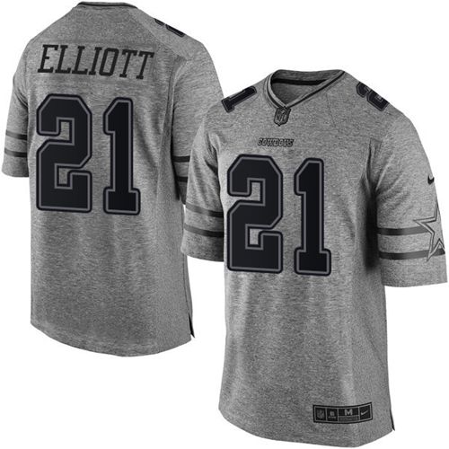 Cowboys #21 Ezekiel Elliott Gray Stitched Limited Gridiron Gray Nike Jersey - Zenithce