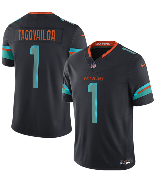 Miami Dolphins #1 Tua Tagovailoa Black 2025 F.U.S.E. “Rivalries” Vapor Limited Stitched Jersey - Zenithce