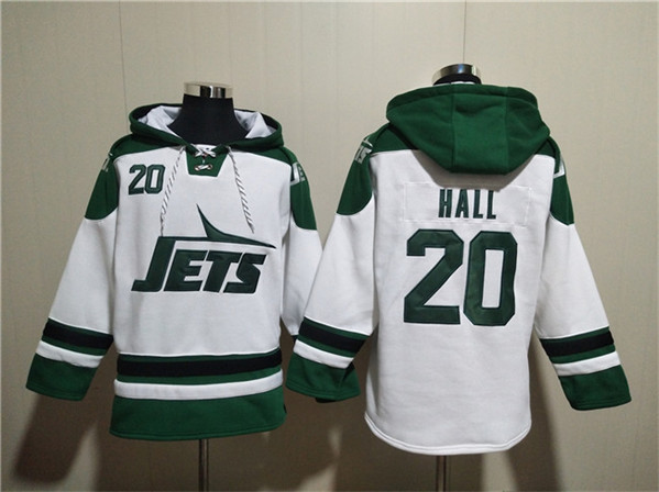 New York Jets #20 Breece Hall White Ageless Must-Have Lace-Up Pullover Hoodie - Zenithce