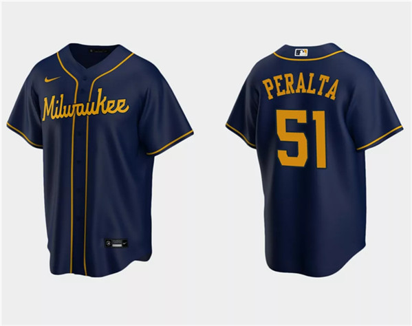 Milwaukee Brewers #51 Freddy Peralta Navy Cool Base Stitched Jersey - Zenithce