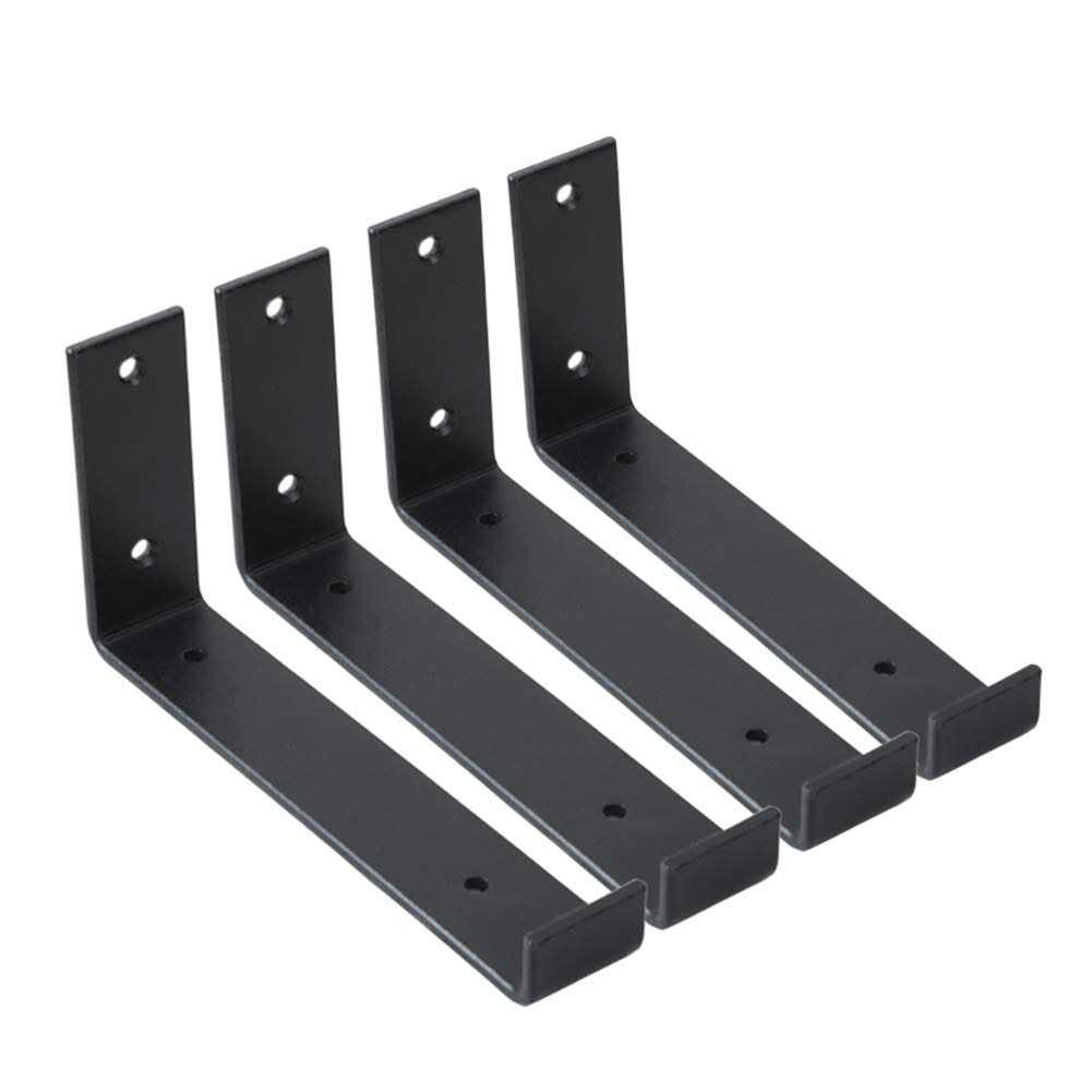 Winker Shelf Brackets 4PCS Heavy Duty Frosted Black Wall Bracket with Lip for Floating Shelves Rustic Iron Metal Shelf Bracket for DIY Open - Zenithce