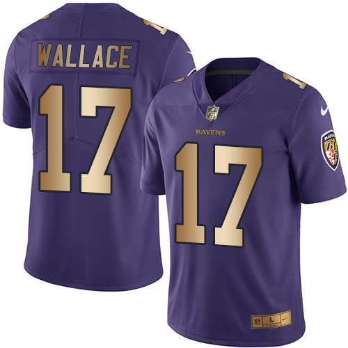 Ravens #17 Mike Wallace Purple Stitched Limited Gold Rush Nike Jersey - Zenithce