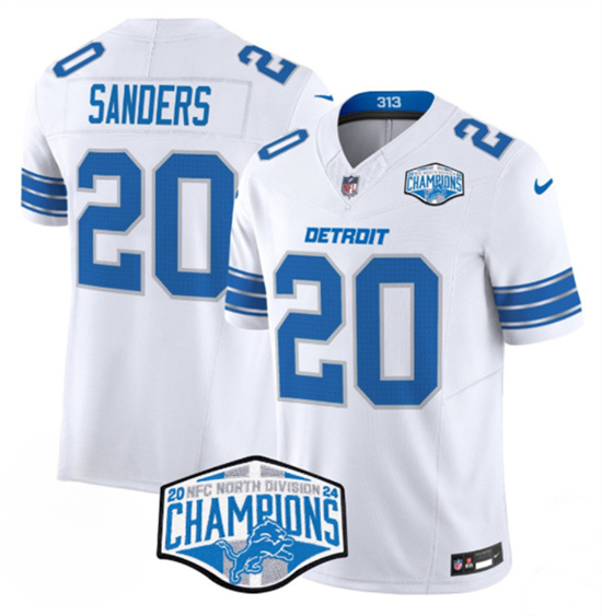 Detroit Lions #20 Barry Sanders White 2024 NFC North Champions F.U.S.E. Vapor Limited Stitched Jersey - Zenithce