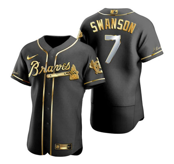 Atlanta Braves #7 Dansby Swanson Black Golden Flex Base Stitched Jersey - Zenithce