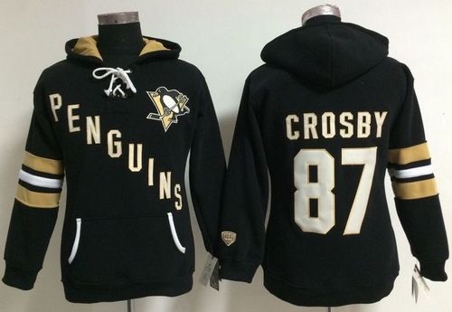 Pittsburgh Penguins #87 Sidney Crosby Black Women's Old Time Heidi NHL Hoodie - Zenithce