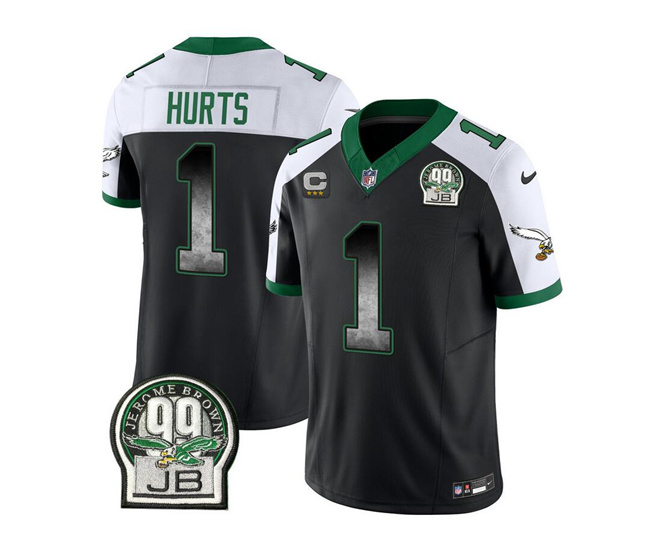 Philadelphia Eagles #1 Jalen Hurts Black White 2023 F.U.S.E. With 3-Star C Patch Throwback Vapor Untouchable Limited Stitched Jersey - Zenithce