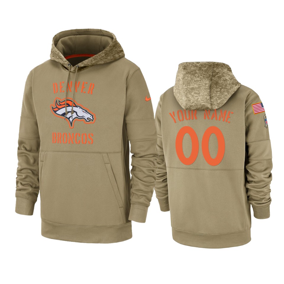 Denver Broncos Customized Tan 2019 Salute To Service Sideline Therma Pullover Hoodie - Zenithce