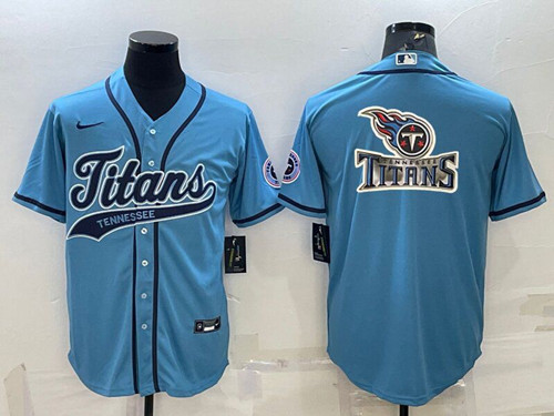 Tennessee Titans Blue Team Big Logo With Patch Cool Base Stitched Baseball Jersey - Zenithce