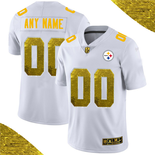 Pittsburgh Steelers Customized White Custom Gold Fashion Edition Limited Stitched Jersey - Zenithce