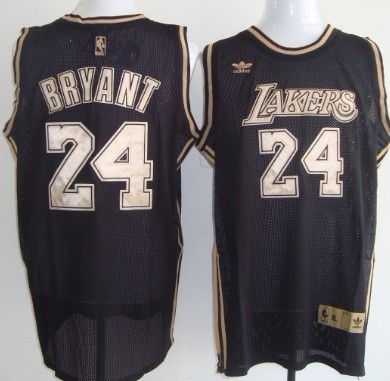 Los Angeles Lakers #24 Kobe Bryant Black With Gold Swingman Jersey - Zenithce