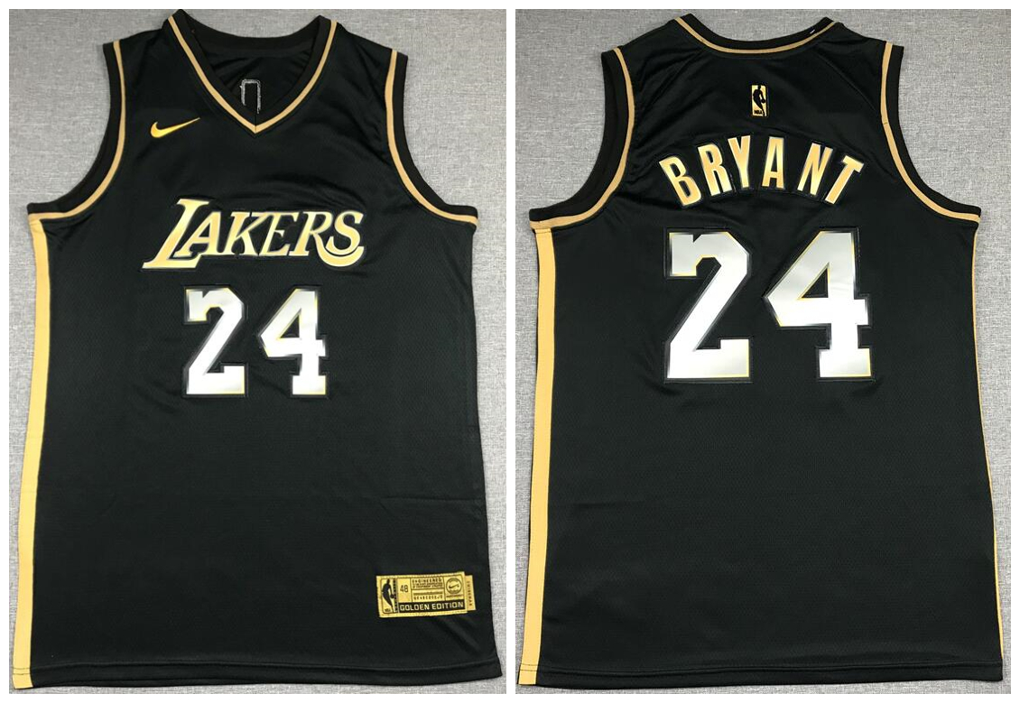 Los Angeles Lakers #24 Kobe Bryant NEW 2020 Black Golden Edition Swingman Jersey - Zenithce