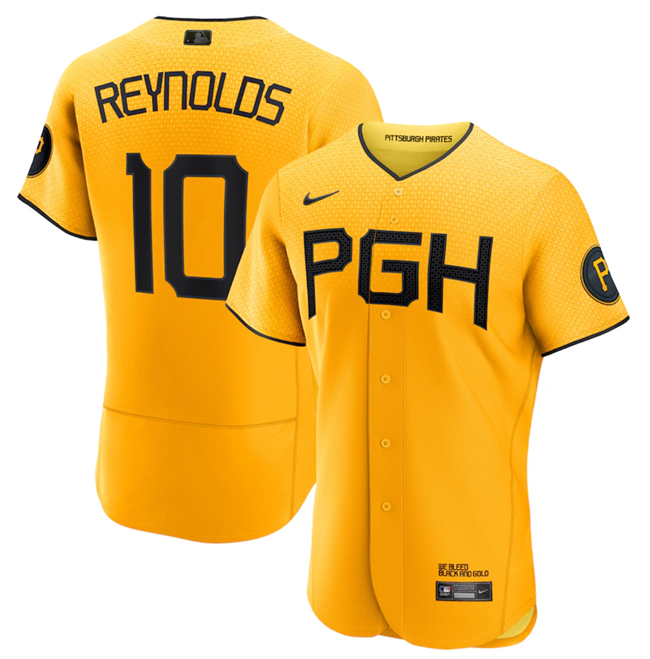 Pittsburgh Pirates #10 Bryan Reynolds Gold 2023 City Connect Flex Base Stitched Jersey - Zenithce