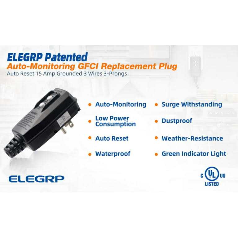 ELEGRP 4.67 in. 15 Amp Auto Reset 3 Prong Portable GFCI Replacement Right Angle Plug Assembly - Zenithce