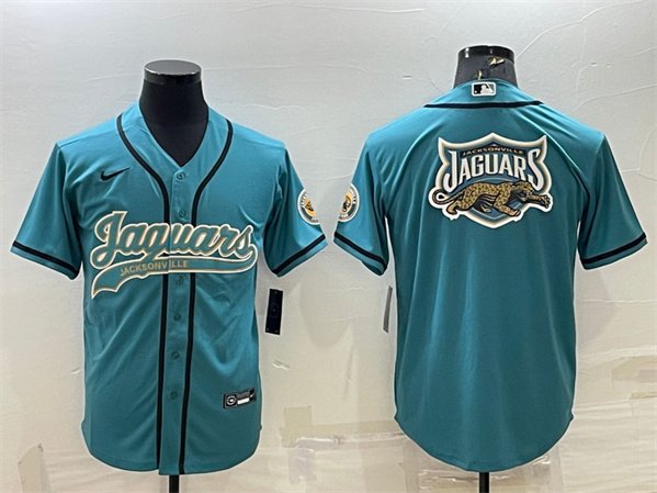 Jacksonville Jaguars Teal Team Big Logo With Patch Cool Base Stitched Baseball Jersey - Zenithce