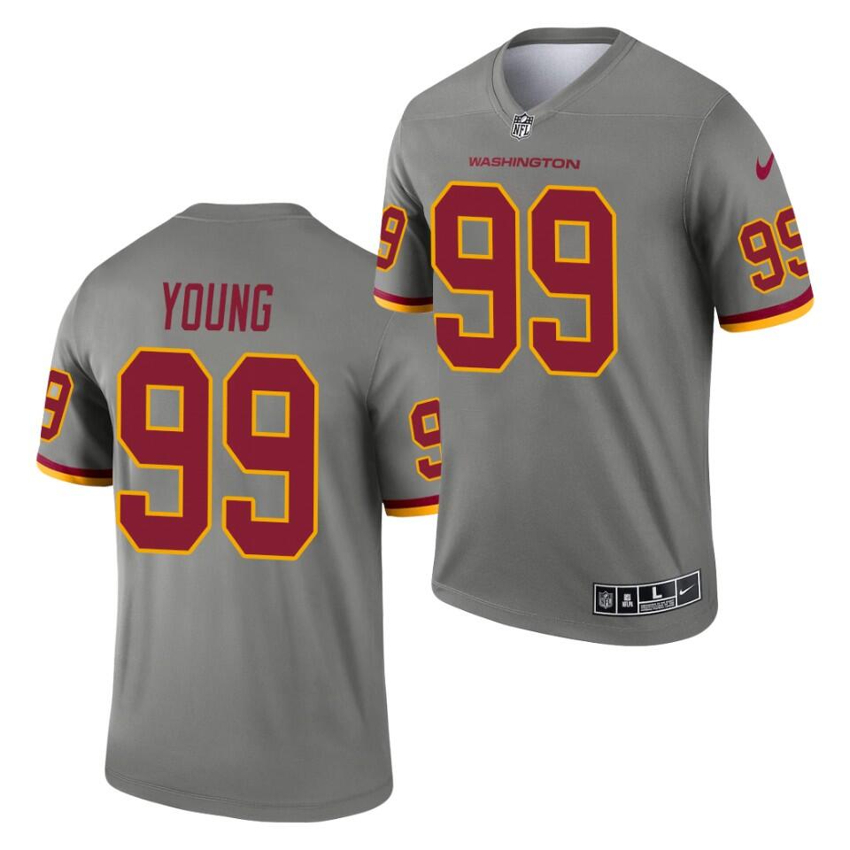 Washington Football Team #99 Chase Young Gray 2021 Inverted Legend Stitched Jersey - Zenithce
