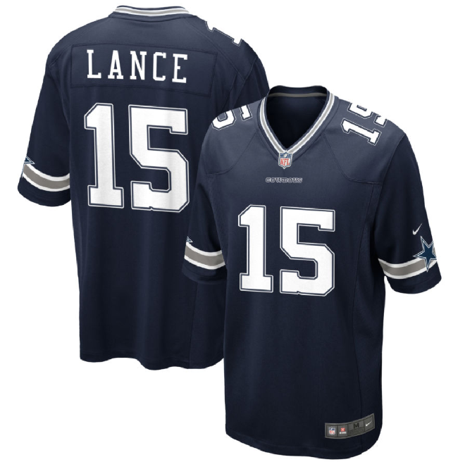 Dallas Cowboys #15 Trey Lance Navy Stitched Game Jersey - Zenithce