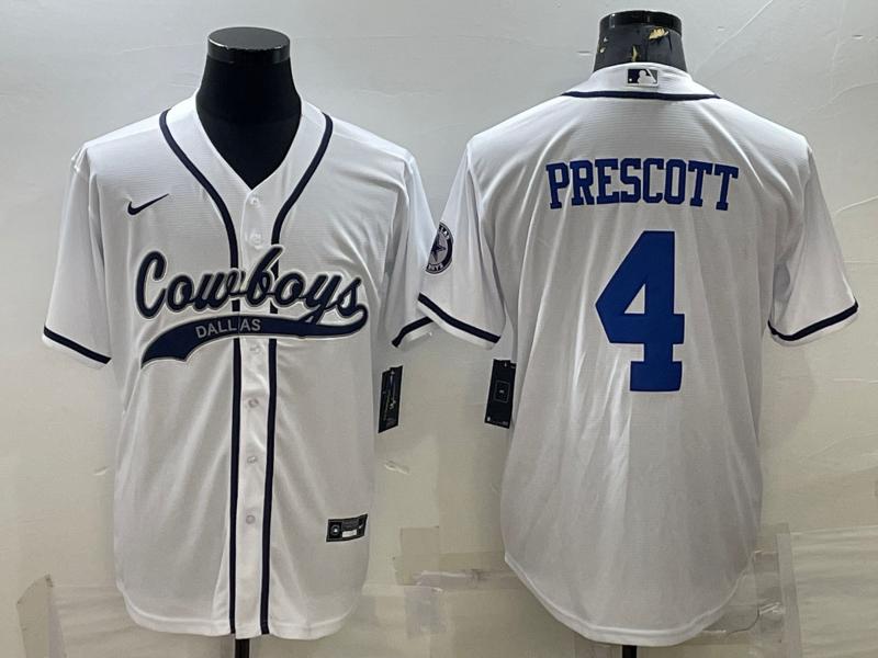 Dallas Cowboys #4 Dak Prescott White With Patch Cool Base Stitched Baseball Jersey - Zenithce
