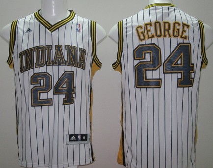 Indiana Pacers #24 Paul George Revolution 30 Swingman White With Pinstripe Jersey - Zenithce