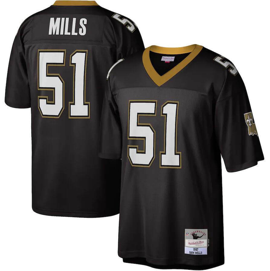 Mitchell And Ness Saints #51 Sam Mills Black Throwback Stitched Jersey - Zenithce