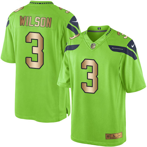Seahawks #3 Russell Wilson Green Stitched Limited Gold Rush Nike Jersey - Zenithce