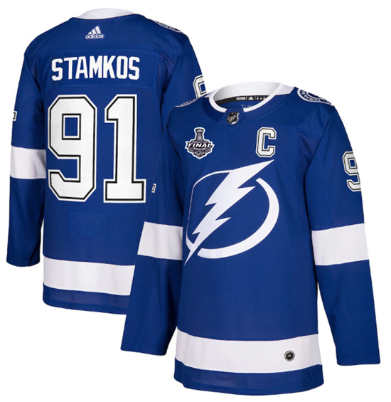 Tampa Bay Lightning #91 Steven Stamkos 2021 Blue Stanley Cup Final Bound Stitched Jersey - Zenithce