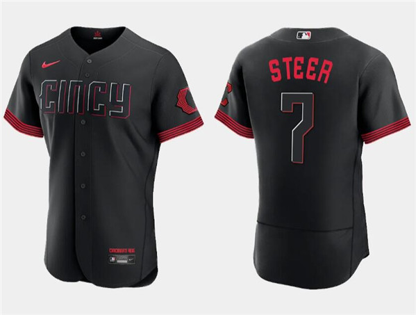 Cincinnati Reds #7 Spencer Steer Black 2023 City Connect Flex Base Stitched Jersey - Zenithce